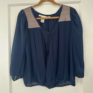 Max Studio Pleated Blouse with Metallic Detail